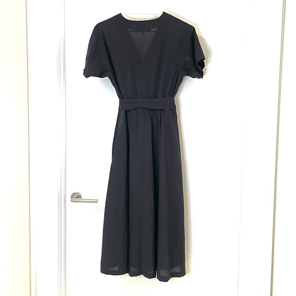 French Connection cotton dress midi black wrap top self tie waist ladies size 8 - Picture 3 of 5